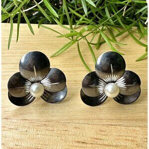 VTG Ana Sosa Signed Earrings 1" Flowers Screw Back 925 Sterling Silver 7.8g‎